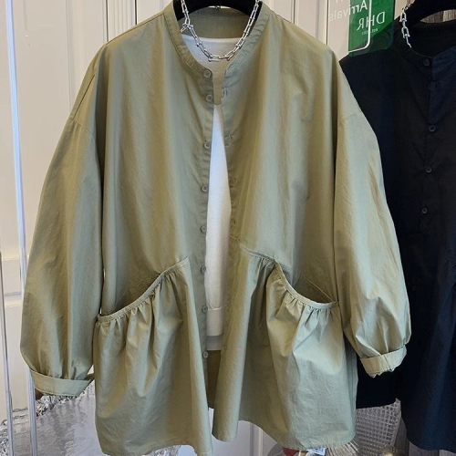 2024 New Year Thin Coat New Three-dimensional Double Pocket Long Sleeve Shirt Top Women's Loose Casual Windbreaker Jacket