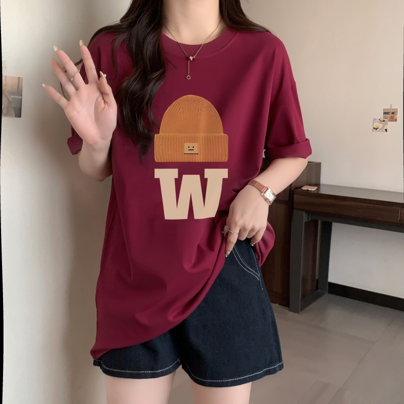 Real shot 2024 spring and summer new style 100% cotton combed cotton printed summer short-sleeved T-shirt women's loose Korean style