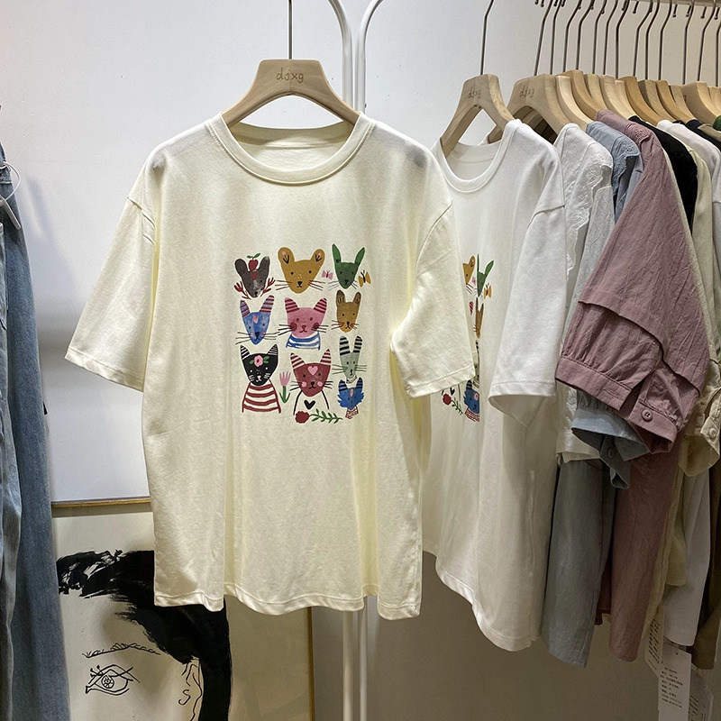 官圖 重磅/精梳純棉 後包領 有縫邊 S-XXXL 夏裝短袖T恤女