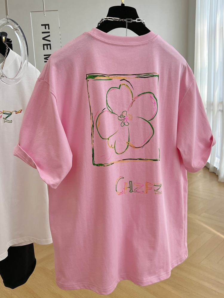 官圖 重磅/精梳純棉 後包領 有縫邊 S-XXXL 夏裝短袖T恤女