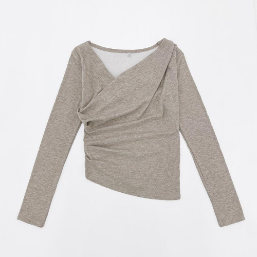 Various wear French velvet thickened winter pure desire long-sleeved T-shirt irregular niche off-shoulder bottoming shirt for women
