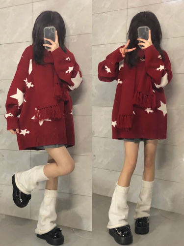 American retro red New Year's and Christmas sweater for women in winter, lazy style, loose, soft and waxy sweater, zodiac year clothes