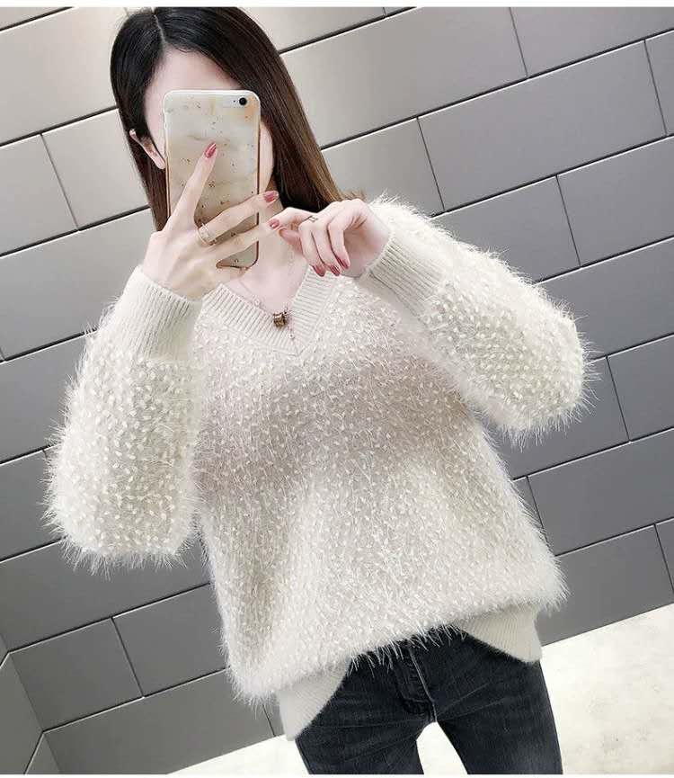 White and lazy style long-sleeved sweater top loose pullover sweater autumn and winter new retro bf outer wear for women
