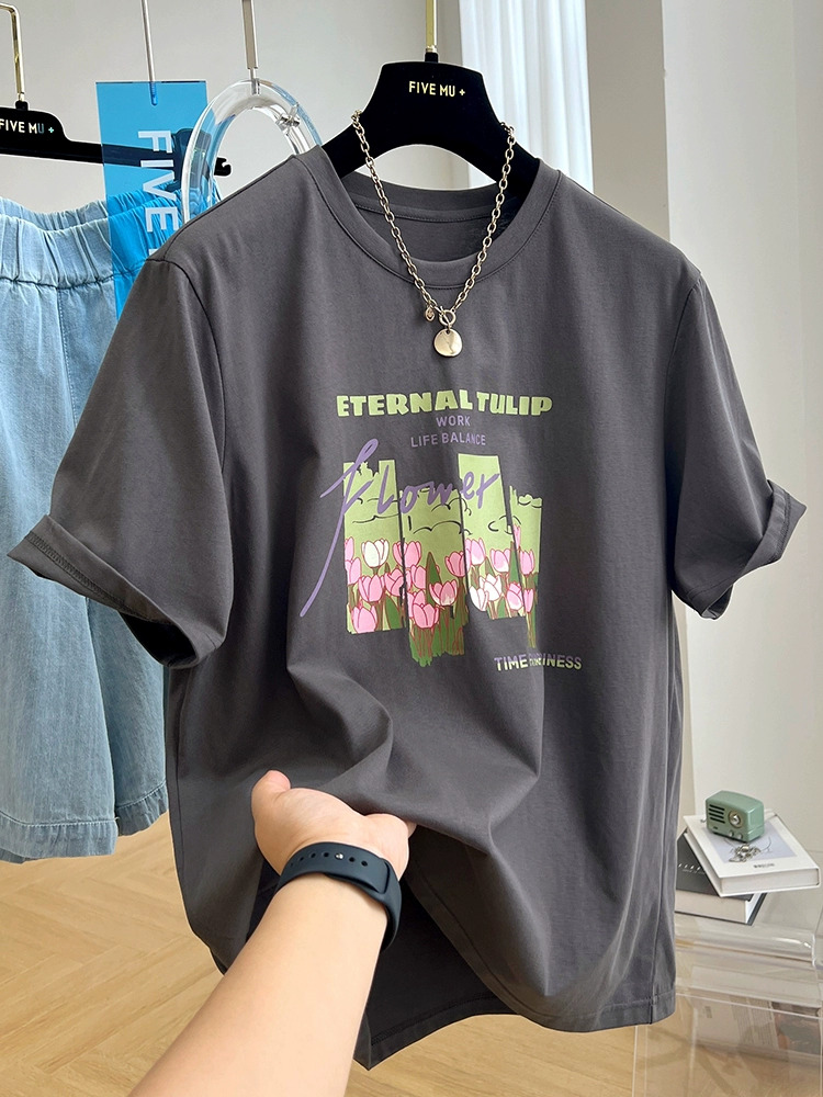 官圖 重磅/精梳純棉 後包領 有縫邊 S-XXXL 夏裝短袖T恤女