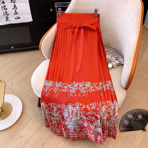 Real shot of plus size women's clothing 2024 early spring new retro new Chinese style national style Qingluan one-piece horse face skirt skirt