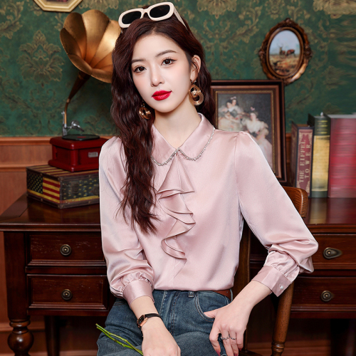 Already shipped real shot shirt for women 2024 new loose slim casual French all-match long-sleeved shirt