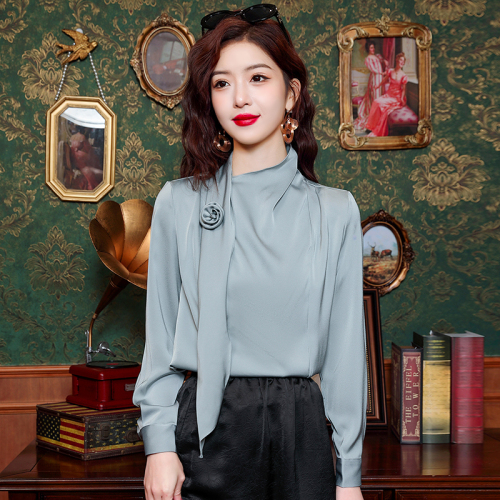 Already shipped, real shot 2024 spring national style shirt women's new French long-sleeved top