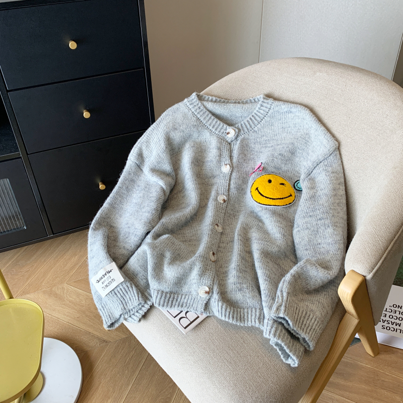 2024 spring sweet school girl~casual age-reducing badge western style knitted cardigan women's loose round neck sweater jacket