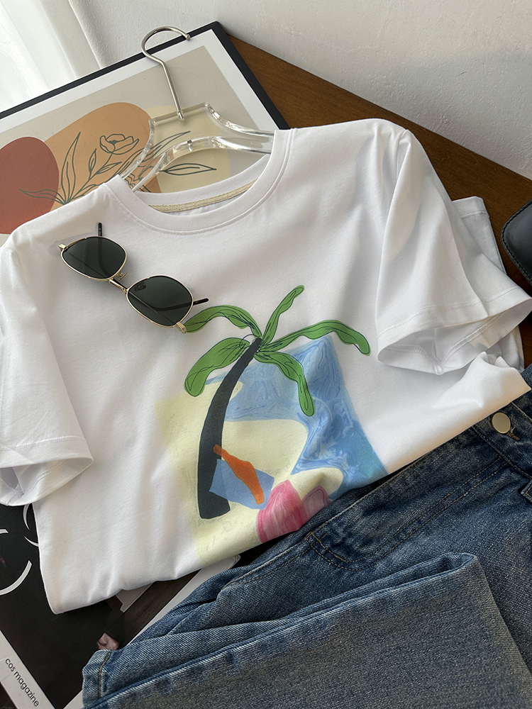 Official photo Heavy/combed cotton Back collar Seamed S-XXXL Summer short-sleeved T-shirt for women