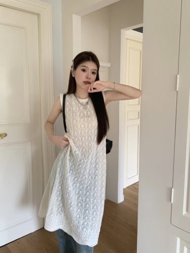 Actual shot of the new Korean style knitted vest dress with hollow slits and layered vest