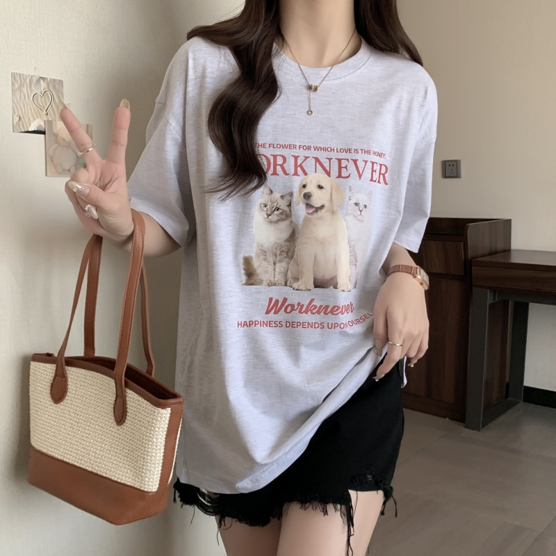 Real shot 100% cotton combed cotton summer short-sleeved T-shirt women's loose Korean style