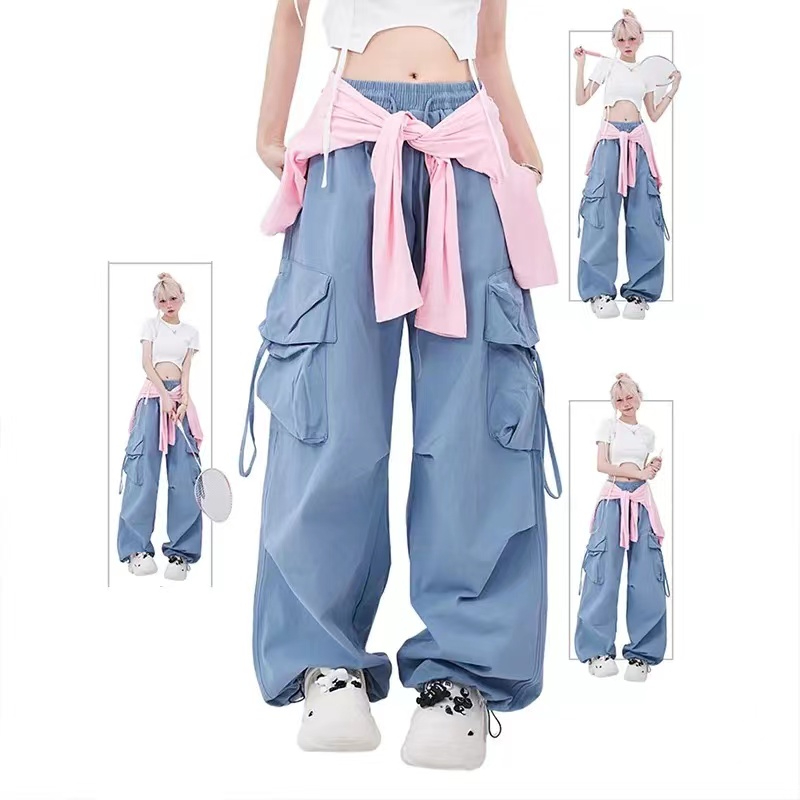 休閒褲男女夏季新款美式復古潮流辣妹甜酷街頭hiphop寬鬆運動長褲