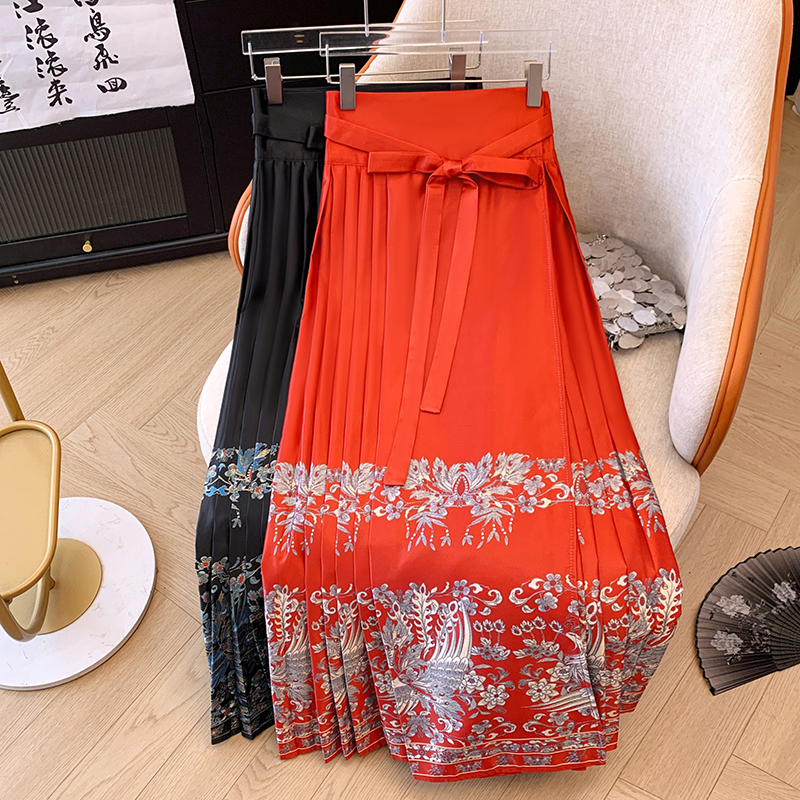 Real shot of plus size women's clothing 2024 early spring new retro new Chinese style national style Qingluan one-piece horse face skirt skirt