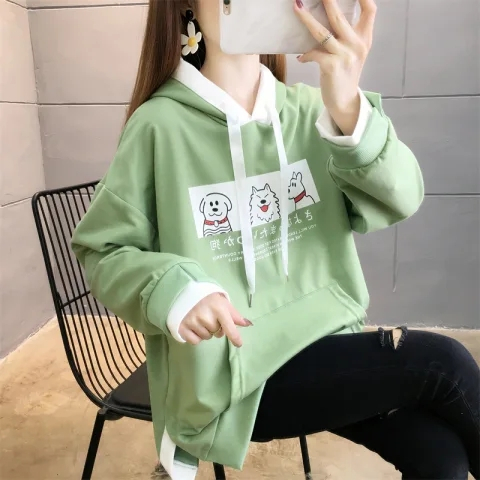 首發實拍6535魚鱗 2024新款春季薄款連帽衛衣女假兩件上衣