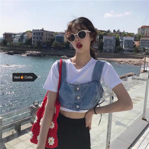 2024 spring and summer denim small suspender women's strap design niche outer vest chic sweet and spicy stacking top