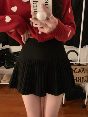 Real shots Real shots of skirts, black pleated skirts, high-waisted slimming A-line skirts, woolen skirts