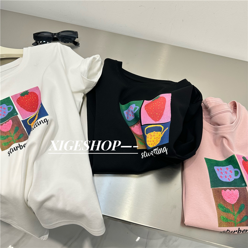 Official photo Heavy/combed cotton Back collar Seamed S-XXXL Summer short-sleeved T-shirt for women