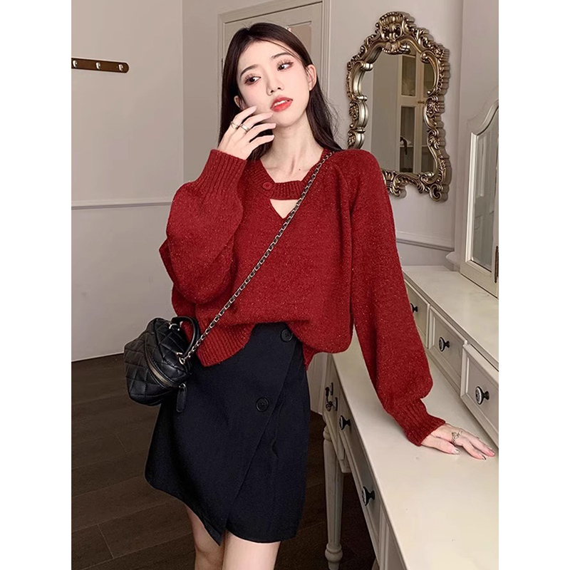 Sweater women's autumn and winter gentle and lazy style Japanese retro hollow sweater with gentle bottoming shirt top
