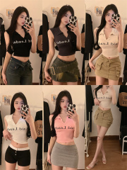 Real shot!  Spring new hot girl polo collar camisole women's inner letter bottoming top