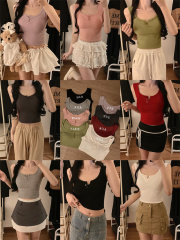 Real shot!  New spring clothing multi-color inner simple solid color sports vest short slim fit elastic