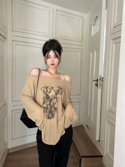 2024 New Long Sleeve T-Shirt Women's New Loose Lazy Style One Shoulder Top