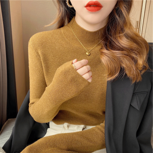 Sweater sweater for women in autumn and winter new style half turtleneck bottoming versatile western style long-sleeved inner slim fit top