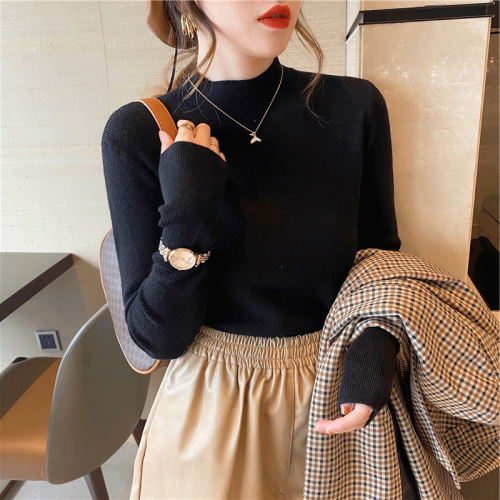 Sweater sweater for women in autumn and winter new style half turtleneck bottoming versatile western style long-sleeved inner slim fit top