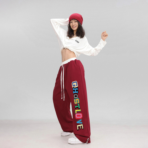 Street dance fashion brand multi-color hip-hop waistband contrasting letter sweatpants autumn and winter versatile jazz dance street casual pants