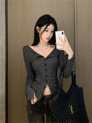 Pure lust style slim fit long-sleeved knitted cardigan women's autumn 2024 early spring new style retro temperament
