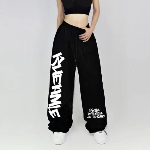 American drawstring street retro hiphop sports jazz dance loose high waist printed casual pants for women