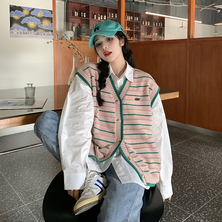Knitted vest for women spring new Korean style loose waistcoat outer wear early autumn sweater cardigan vest vest trend