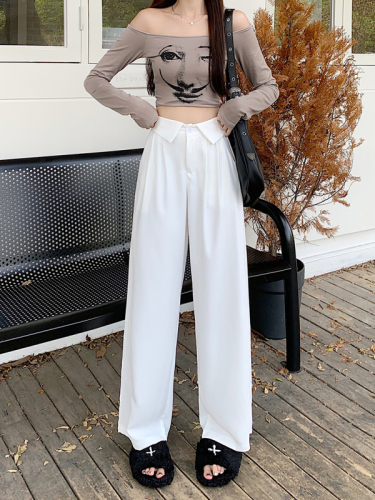 Actual shot of filament suit, niche suit, casual wide-leg trousers, women's high-waisted loose straight trousers