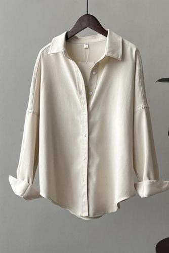 Real shot ~ BF style retro brushed shirt for women 2024 spring new versatile loose long-sleeved shirt