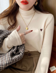 Polyester fiber autumn and winter half turtleneck German velvet women's top embroidered double-sided brushed