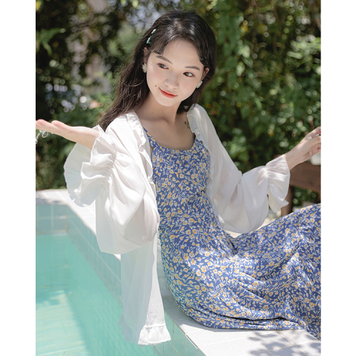 Real shot of ruffled loose breathable jacket for women new autumn chiffon cardigan for female students long-sleeved sun protection clothing