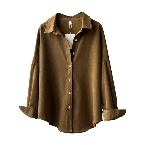 Real shot ~ BF style retro brushed shirt for women 2024 spring new versatile loose long-sleeved shirt