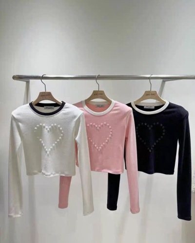 Spring new style ~ Korean ins handcrafted love button tight-fitting thickened bottoming shirt T-shirt top long-sleeved