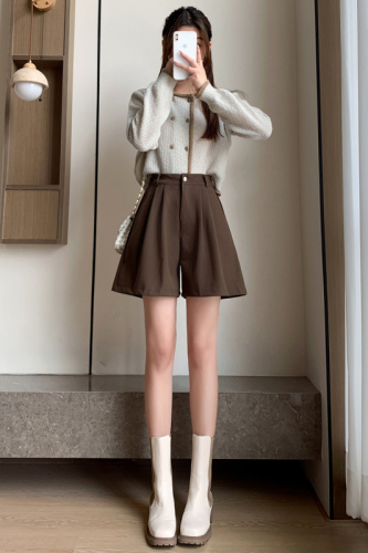 Actual shot of Starry Sky Woolen Shorts Korean Style Small Woolen Shorts Women's New Slim Suit Pants Wide Leg Casual Pants