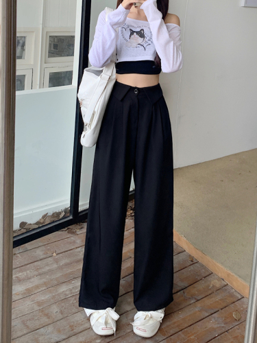 Actual shot of filament suit, niche suit, casual wide-leg trousers, women's high-waisted loose straight trousers