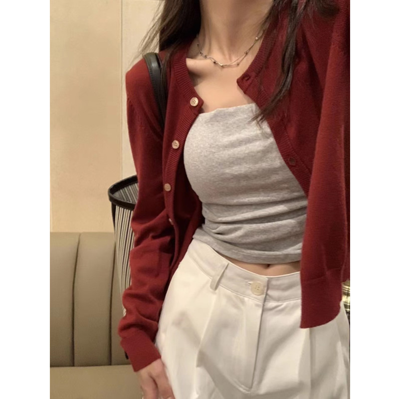 Pure desire sweet and spicy high-end temperament niche slimming casual thin short jacket knitted cardigan