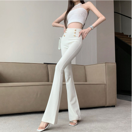 2024 early spring new style high-waisted bell-bottom pants for women, designed with slim fit and slim fit, floor-length horse-shoe pants