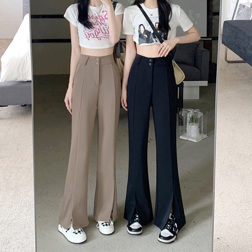 Real shot!!  2024 Slit Two Button Suit Pants Women's Slim Versatile High Waisted Loose Draping Floor-Mopping Pants