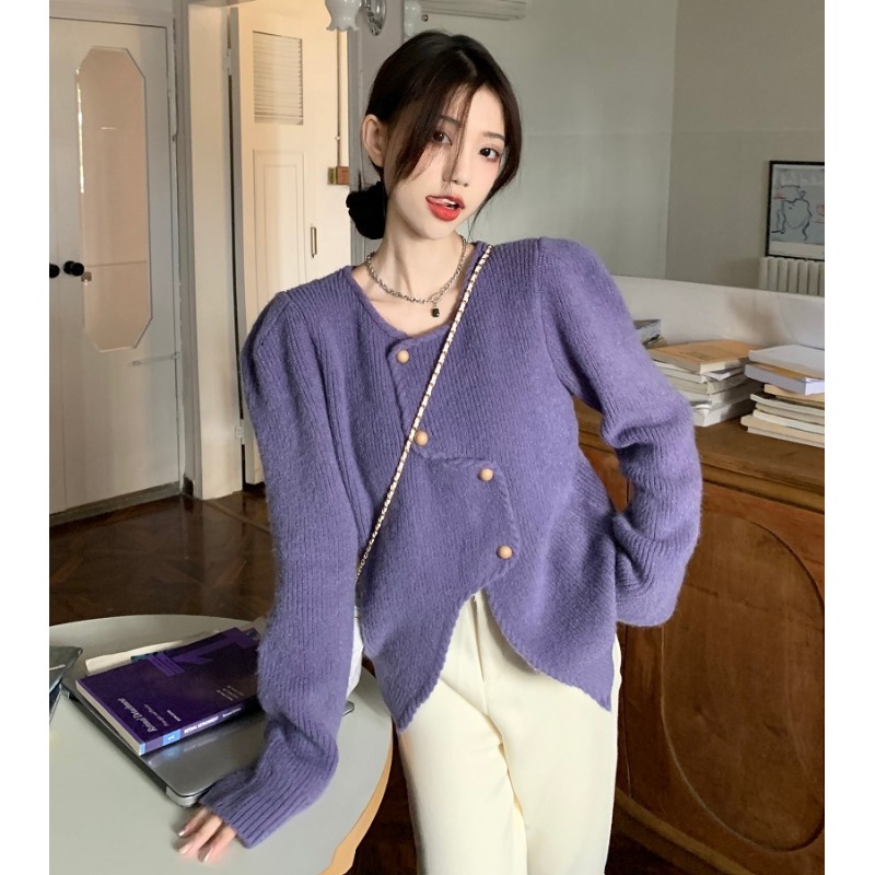 Already shipped, high-end irregular small fragrant style knitted cardigan, soft and waxy, gentle style, loose short sweater jacket, trendy