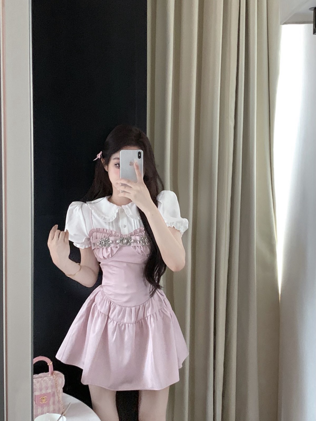 Actual shot of the new Rose Lost Paradise puff sleeve shirt suspender dress suit