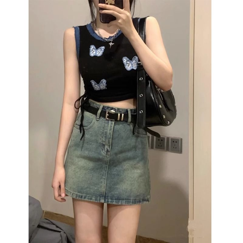 已出貨  美式復古辣妹風無袖背心顯瘦短款夏季新款上衣女