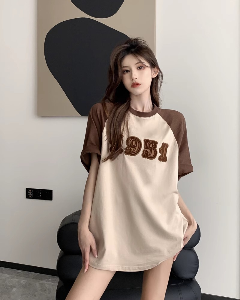 美式復古毛巾刺繡短袖t恤女潮ins寬鬆小眾設計感半袖chic港味上衣