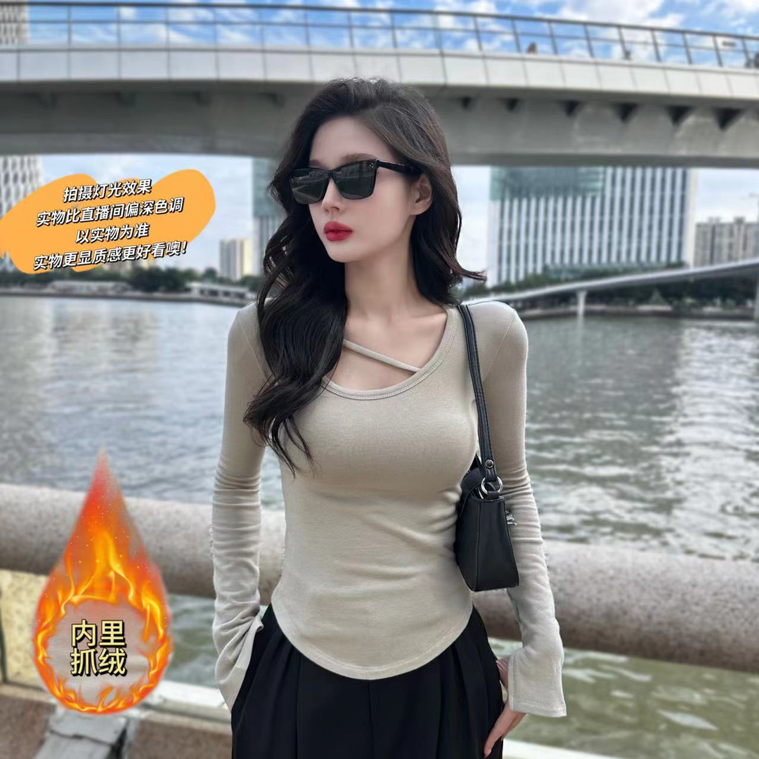 Already shipped Designed bottoming shirt for women, simple inner wear, long-sleeved T-shirt, versatile slimming top for women