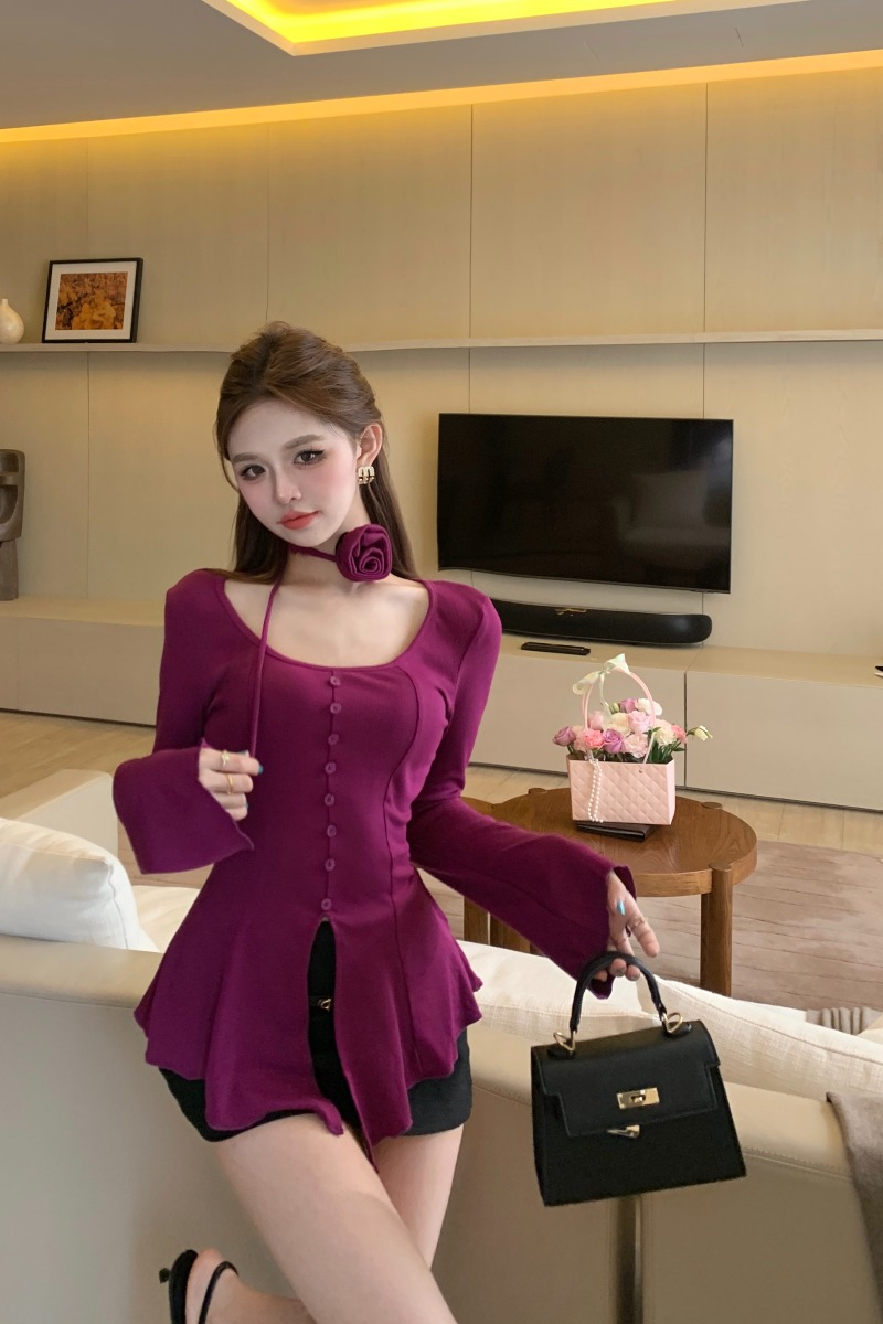 已出貨 長袖t恤女裝修身顯瘦不規則chic收腰又甜又辣上衣打底衫