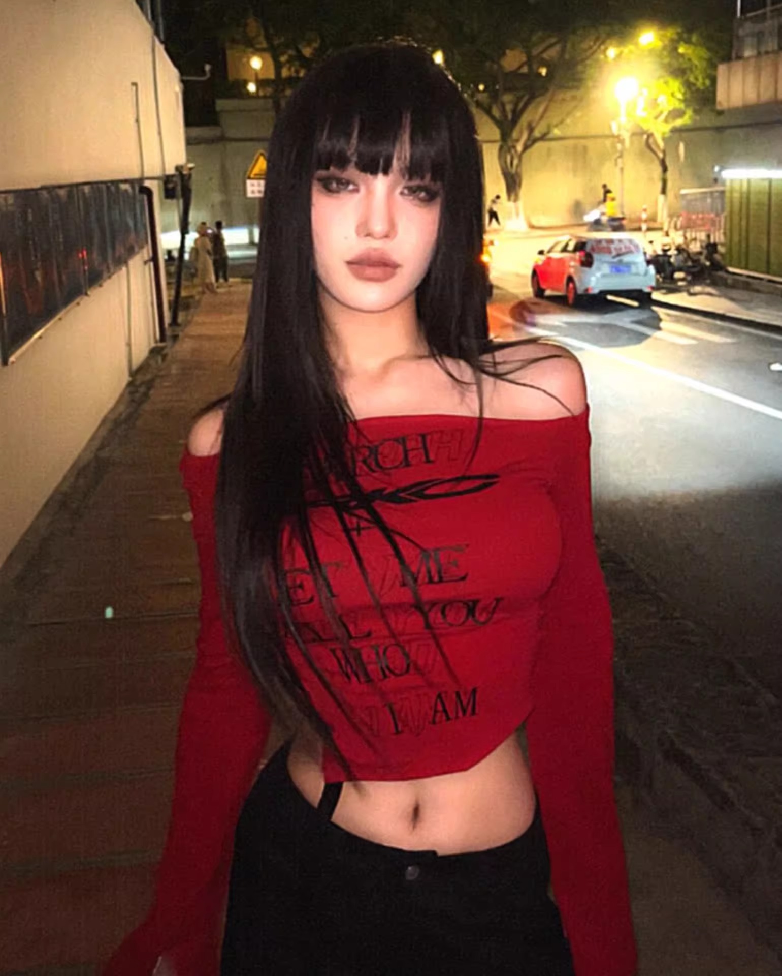 Already shipped American retro hottie style long-sleeved strappy waist-exposing slim and versatile top for women