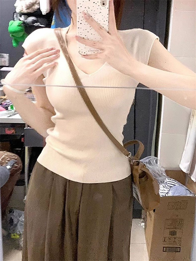 已出貨 韓系學院簡約短袖t恤女夏小眾修身顯瘦短款上衣女